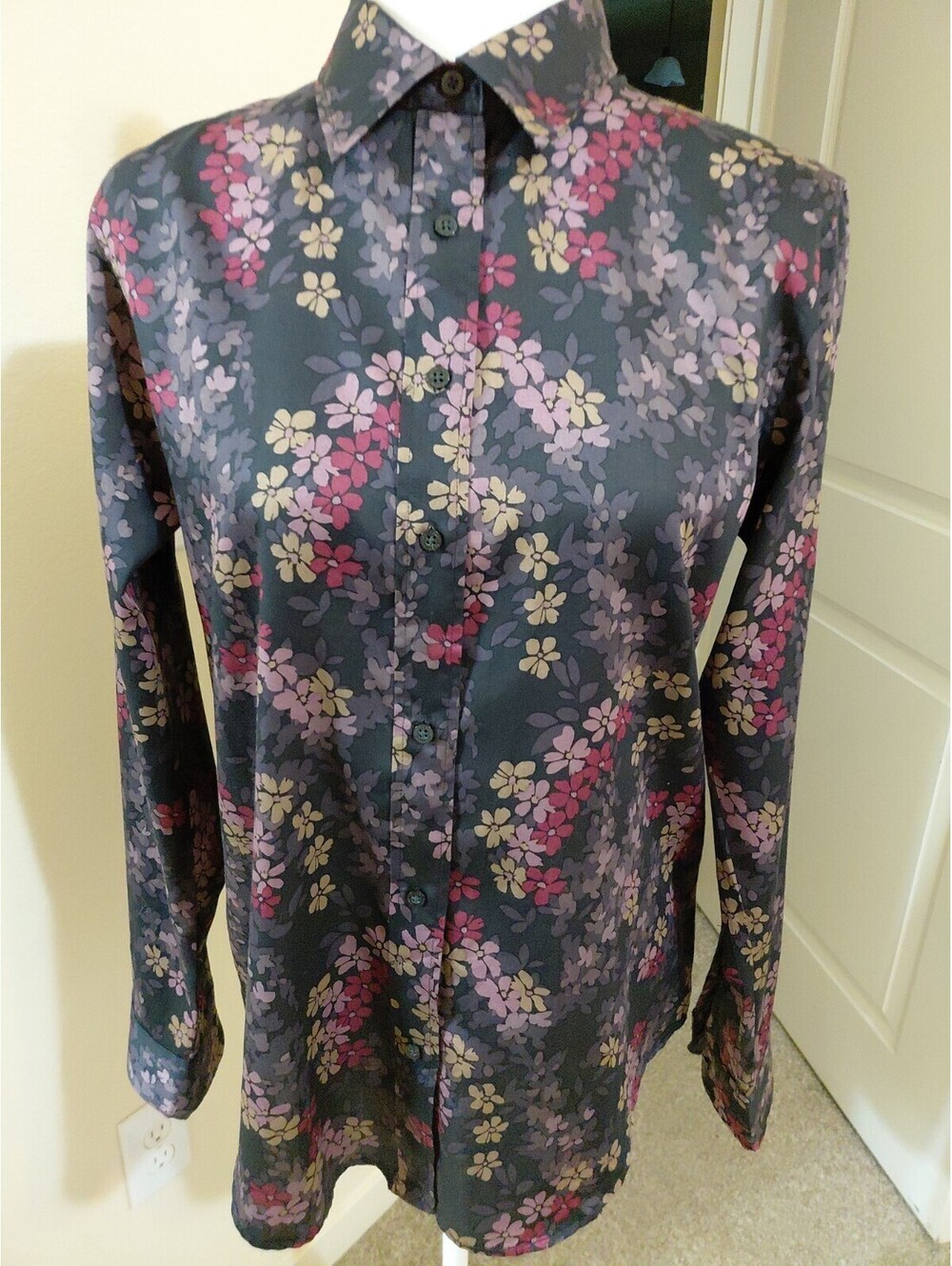 Ralph Lauren Black Floral Cotton Blouse Size M Women's Multi Purple EUC #746